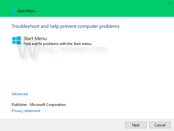 start menu troubleshooter for windows 10