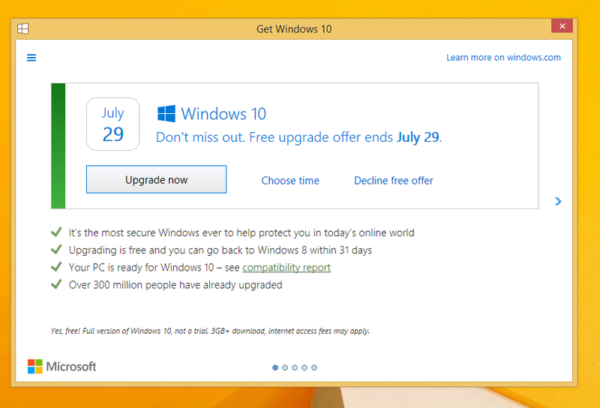 Windows 10 upgrade offer