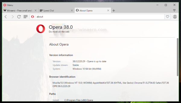opera 38 version info