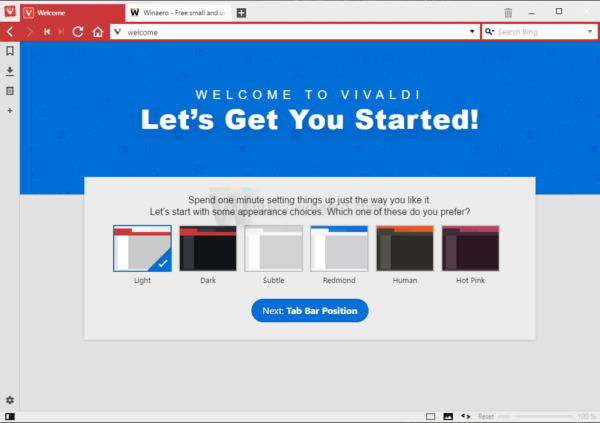 vivaldi 1.3 welcome page