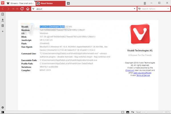 Vivaldi 1.3.534.3 (Developer Build)