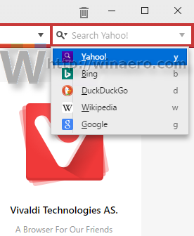Vivladi new default search Yahoo