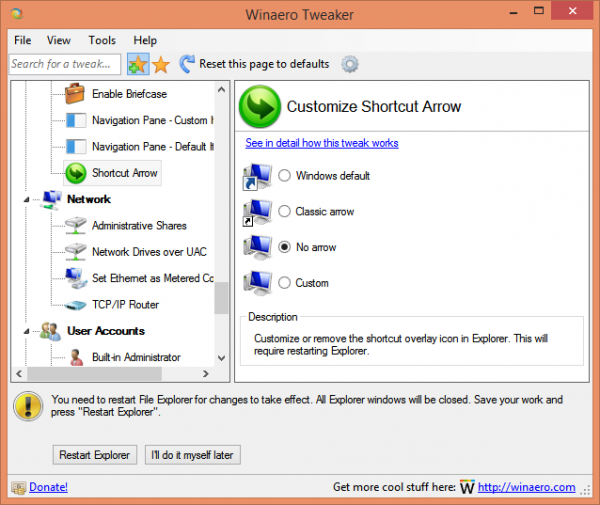Winaero Tweaker Restart Explorer