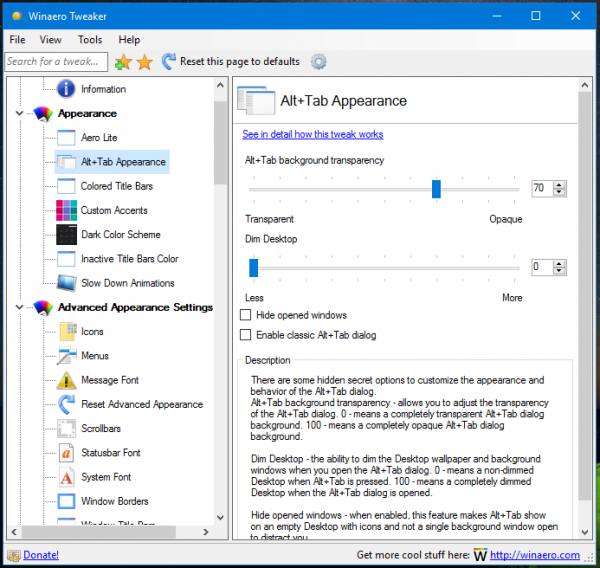 Winaero Tweaker alt tab 10