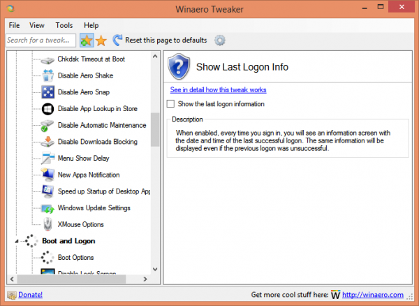Winaero Tweaker last logon info