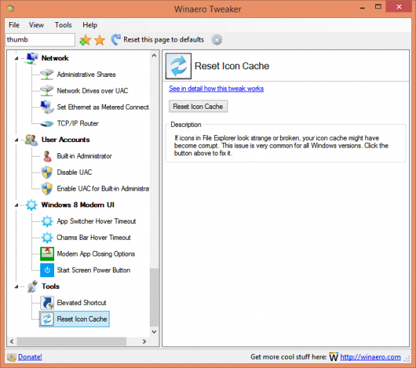 Winaero Tweaker reset icon cache