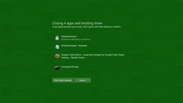 Windows 10 ShutdownGuard in action
