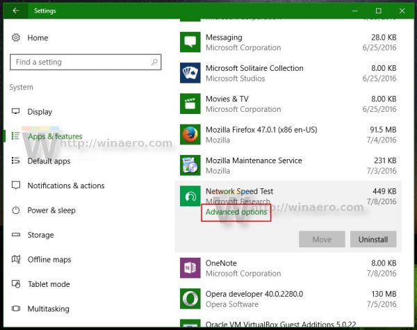 Windows 10 advanced options link