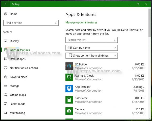 Приложения и функции Windows 10