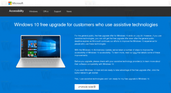 Windows 10 assistive web site