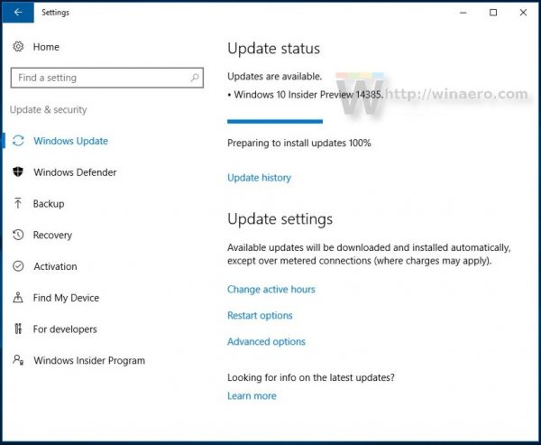 Windows 10 build 14385 update