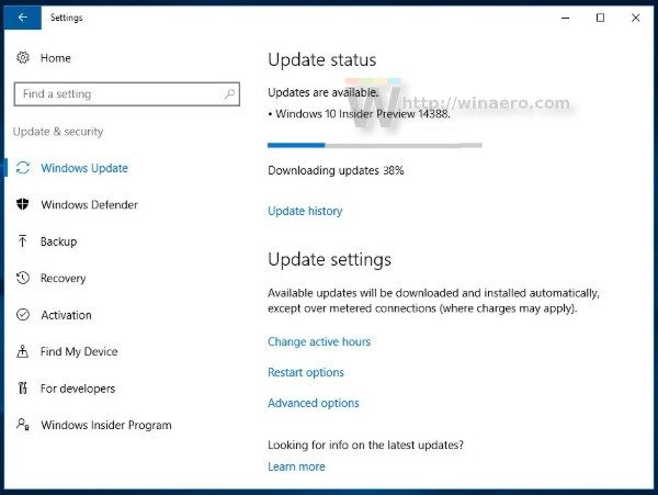 Windows 10 build 14388 update