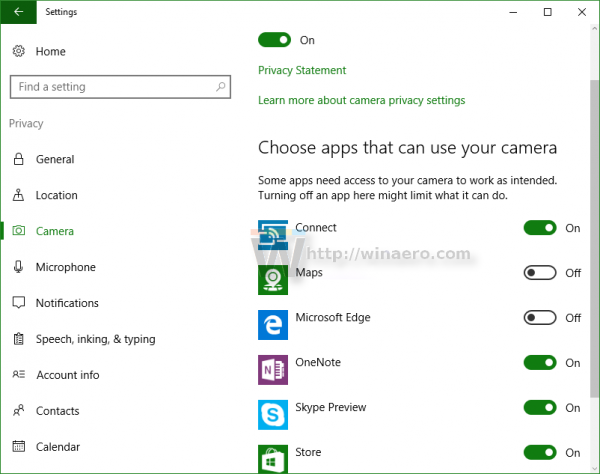Разрешения камеры в Windows 10