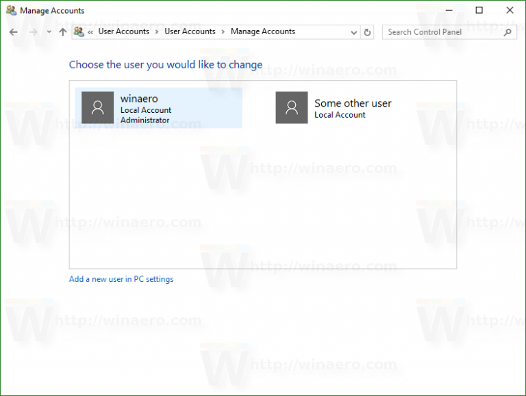 Change Account Type in Windows 10