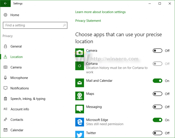 Windows 10 change location permissions