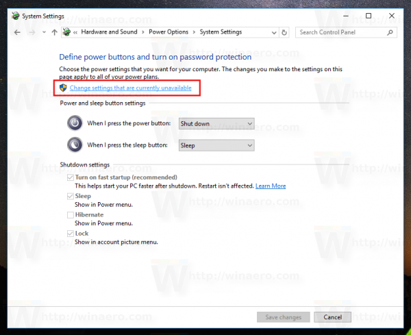 Windows 10 control panel power options change unavailable