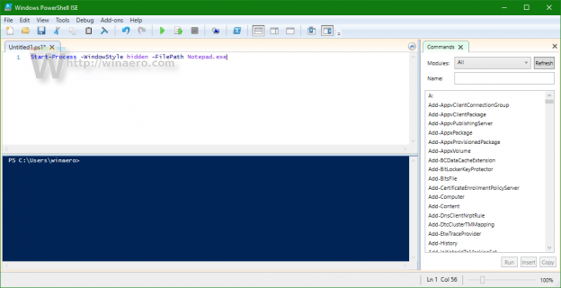 Run a program hidden in Windows 10