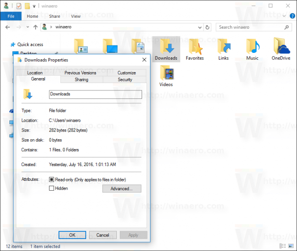 Windows 10 загружает свойства папки
