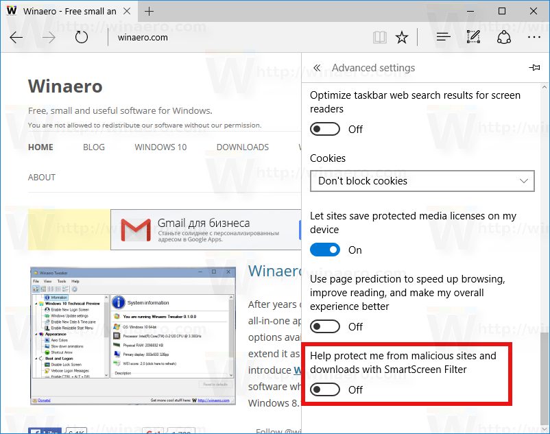 Disable Smart Screen for Edge downloads in Windows 10