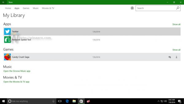 Windows 10 my library in store