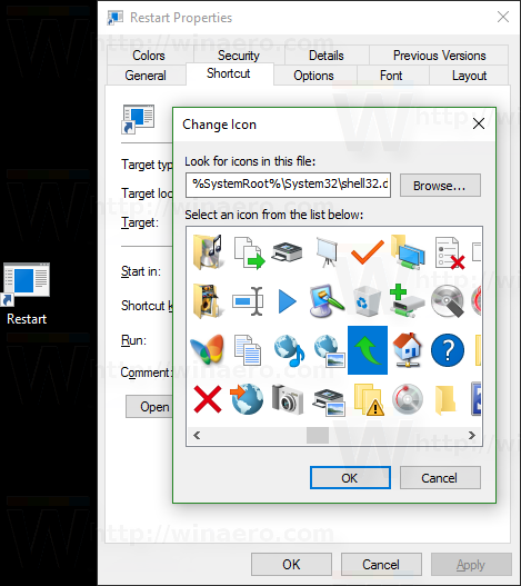 Windows 10 restart shortcut icon