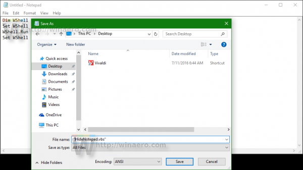 Windows 10 save VBS file