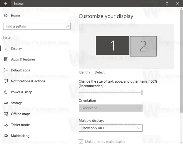 Windows 10 settings system display