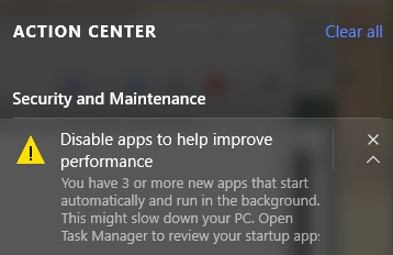 Windows 10 startup notification
