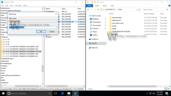 Windows 10 user folders