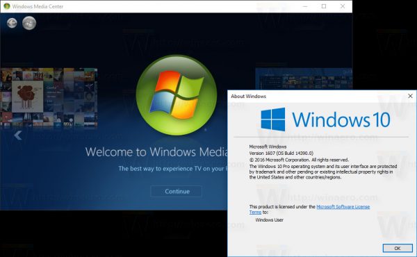 Windows Media Center for Windows 10 Anniversary Update