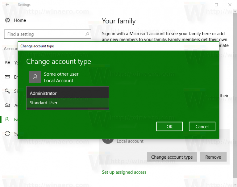 Change Account Type in Windows 10