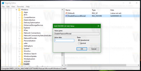 Disable Password Reveal Button in Windows 10