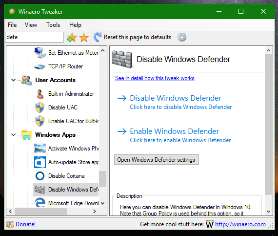 windows defender how to disable