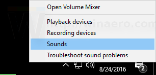 Windows 10 Sound dialog access from tray