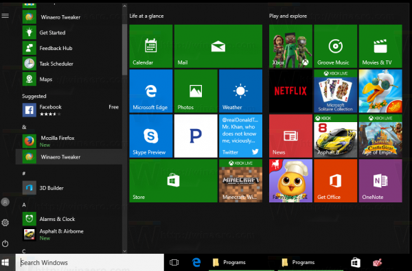 Windows 10 Start menu shortcuts moved