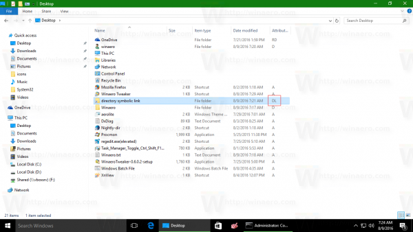 Windows 10 directory symbolic link attributes