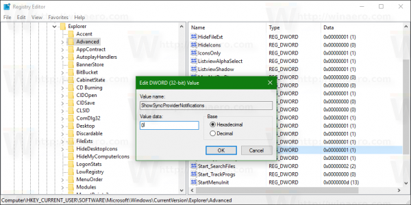 Windows 10 disable File Explorer notifications tweak
