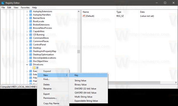 Windows 10 driveicons create new subkey default icon