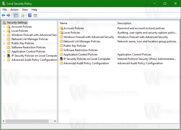 Windows 10 local security policy