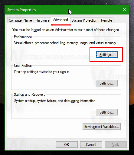 Windows 10 performance settings