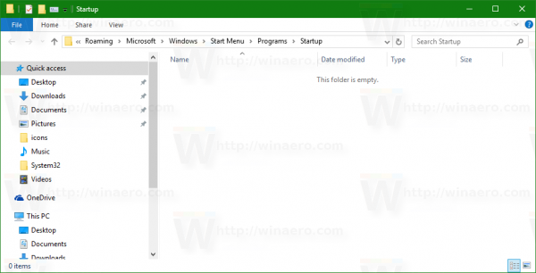 Открыта папка автозагрузки Windows 10