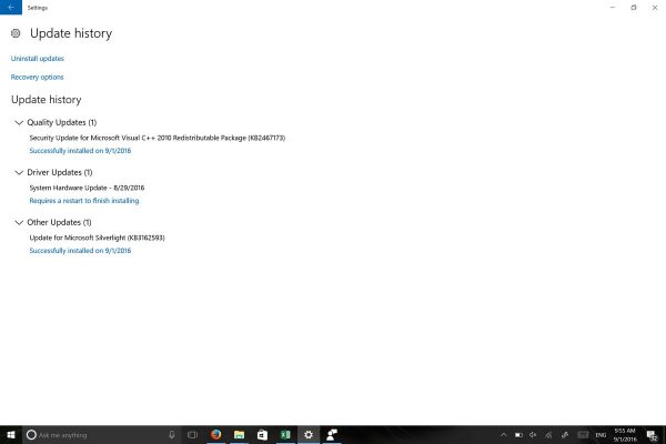 Windows 10 Update History Page in Redstone 2