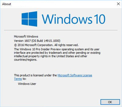 Windows 10 build 14915 winver