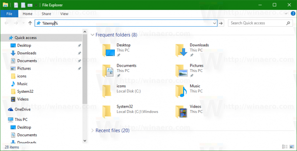 Windows 10 file explorer address bar temp