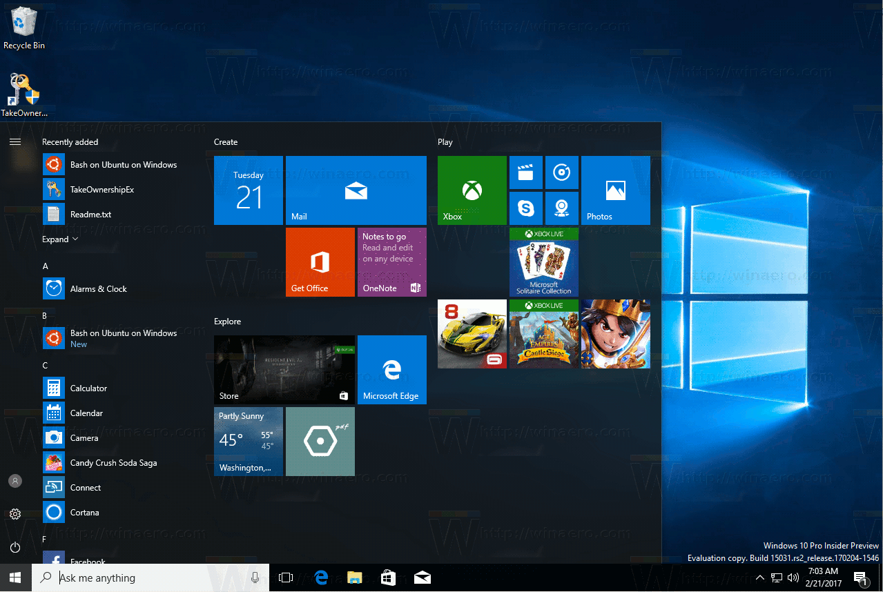 Windows 10 Default Start Menu