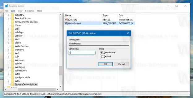 Enable USB write protection in Windows 10