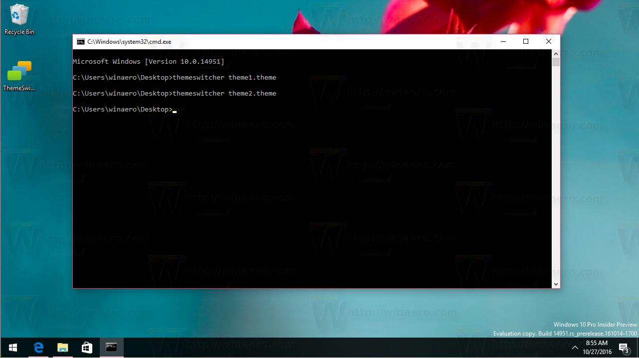 Change Windows 10 theme from the command prompt