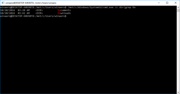 bash in windows grep