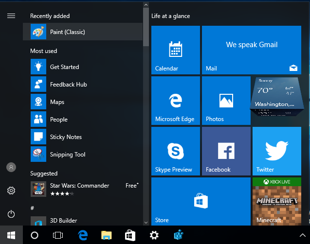 classic start menu windows 10