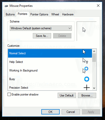 how to change mouse cursor windows 10